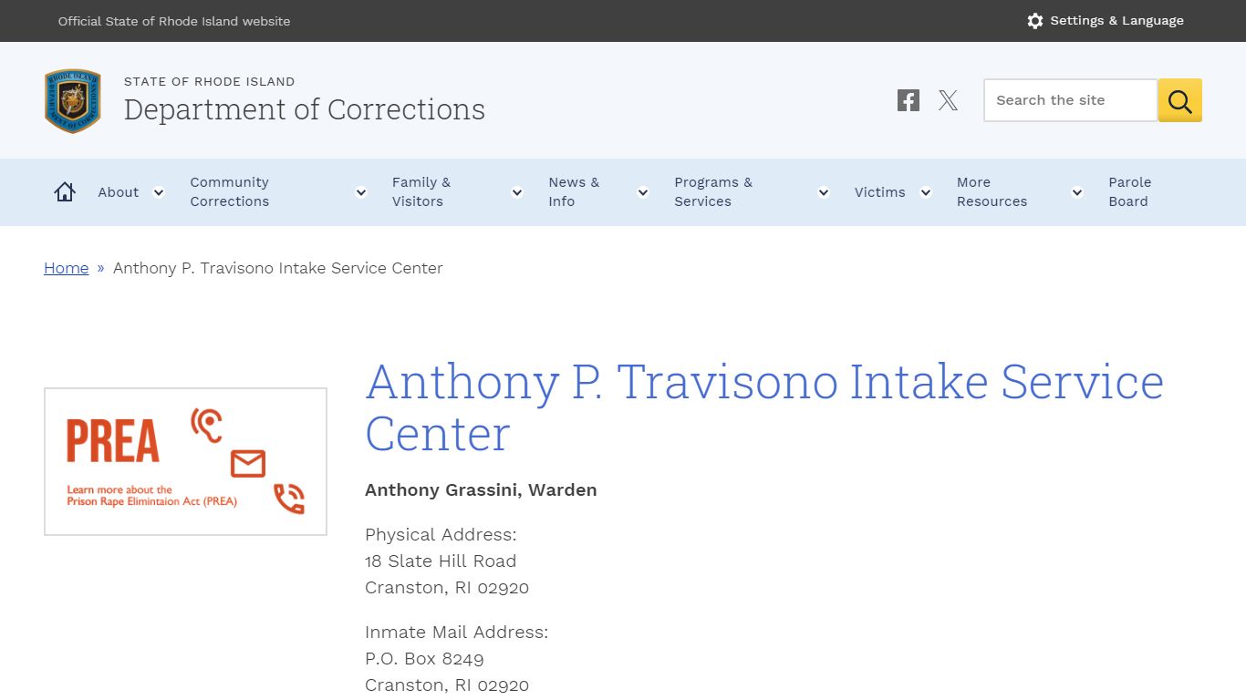 Anthony P. Travisono Intake Service Center | Department of Corrections