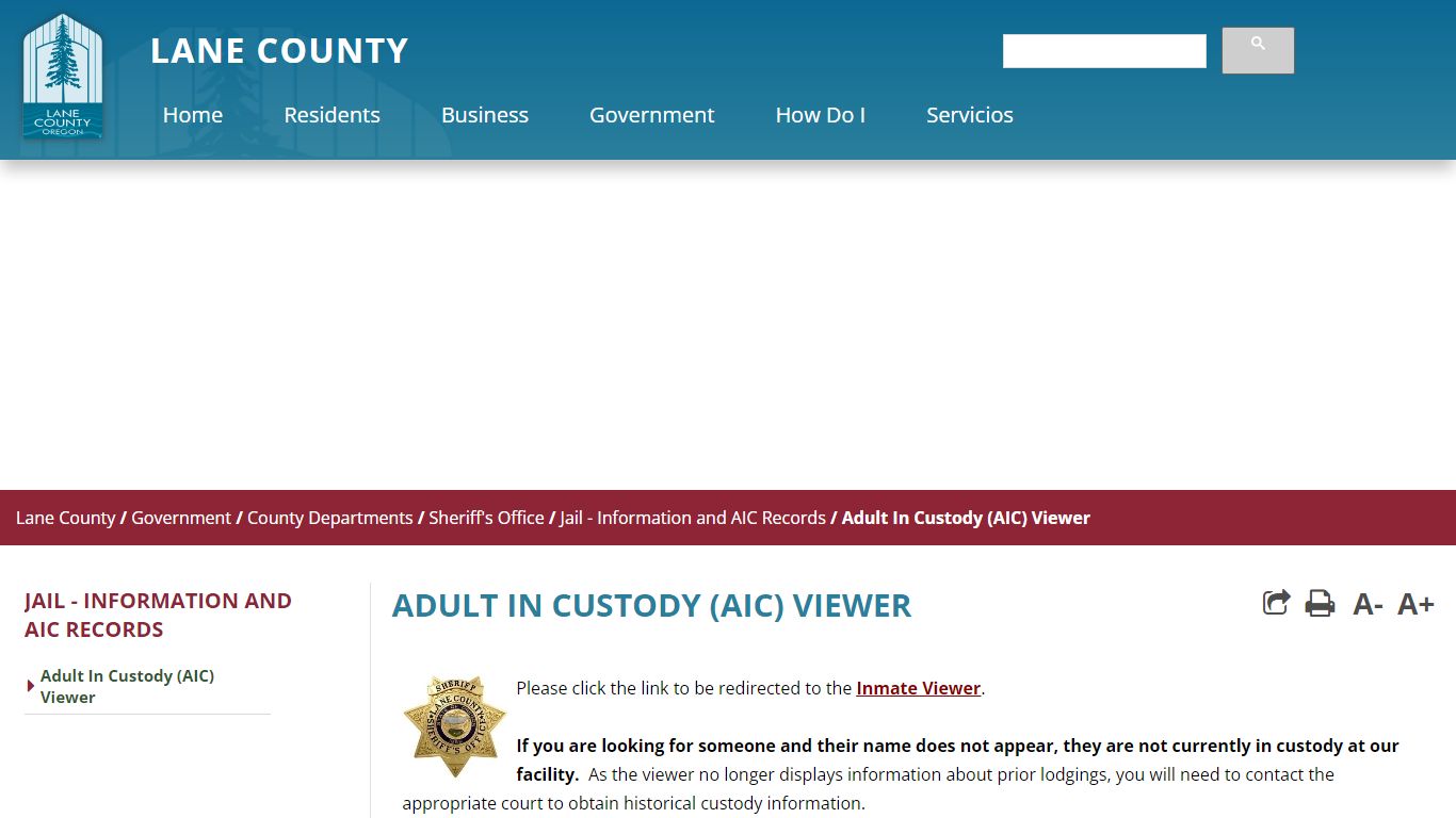 Adult In Custody (AIC) Viewer - Lane County