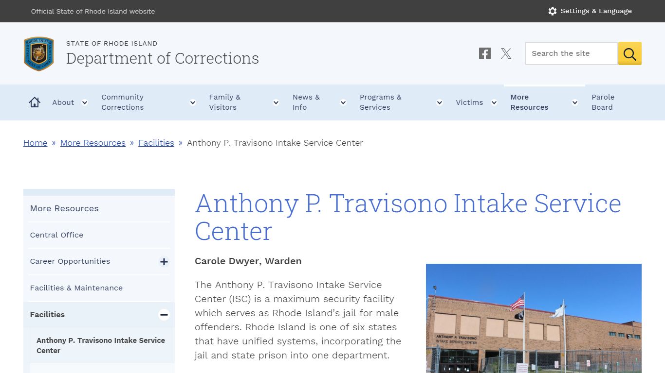 Anthony P. Travisono Intake Service Center | Department of Corrections