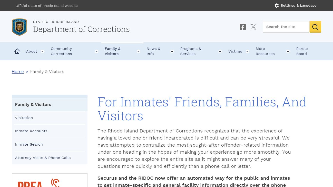 For Inmates' Friends, Families, And Visitors | Department of Corrections